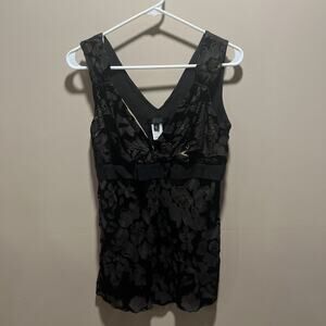 Weston Wear Women's Velvet Burn Out Floral Black Gold Babydoll Tank L Goth Emo